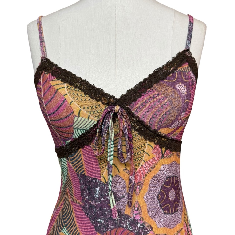 Babydoll Cami Dress Mini Brown Lace Size S Whimsical Boho Fairy Retro Beachy - Picture 2 of 7